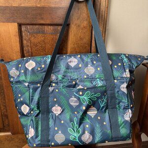 Thirty-One Green w/Christmas Holiday Ornaments Insulated Tote w/Zipper Close